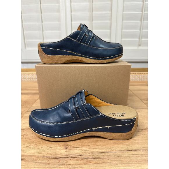 Spring Step Happy Slides Slip Ons Navy Leather Size 7.5/8 US 38 EU NWOB Casual - Picture 8 of 13